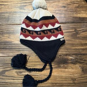 Dakota Dan Knitted Winter Hat Ear Covering Twist Ties Pom Poms